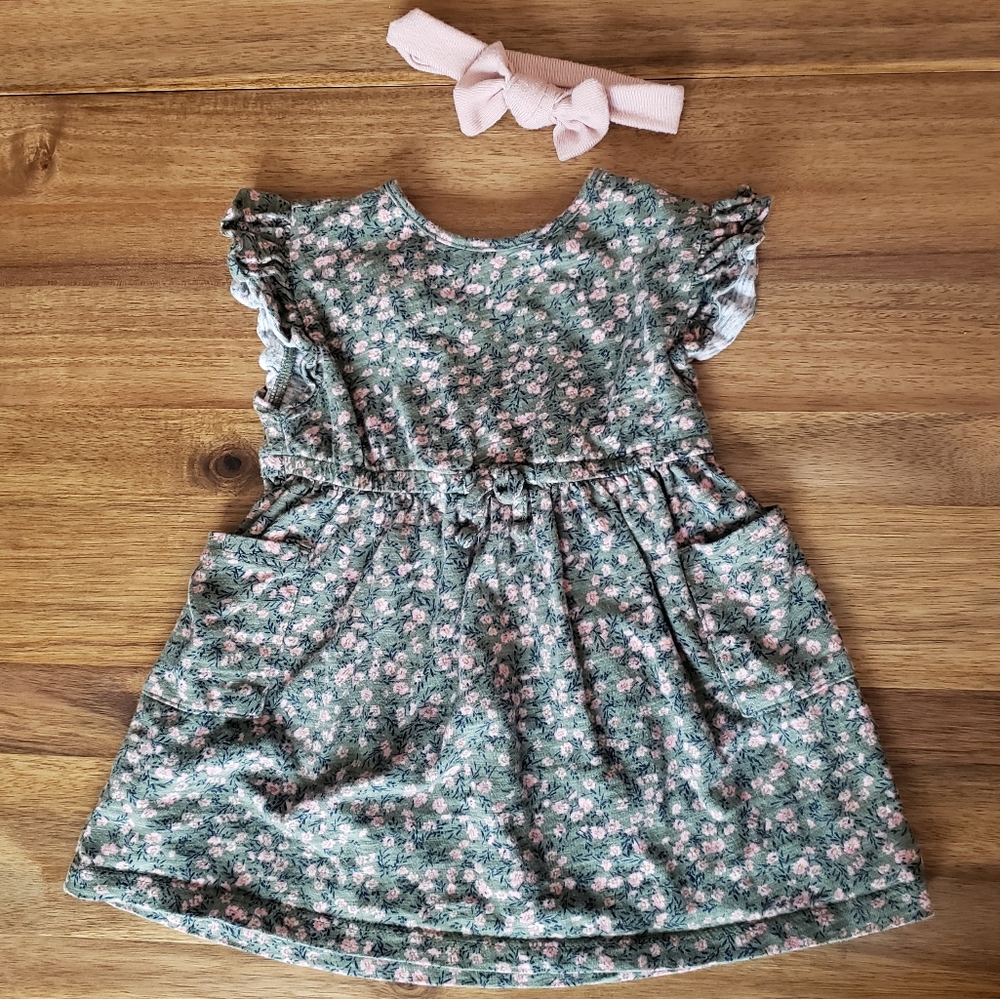 Old Navy Floral Dress and Bow 12-18m